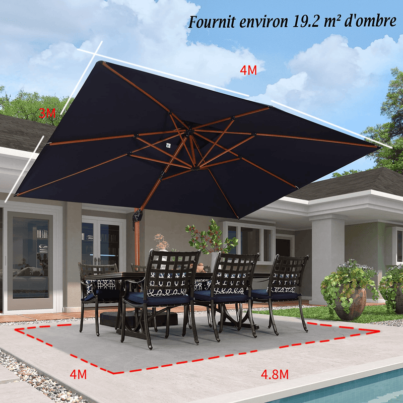 PURPLE LEAF Parasol Déporté inclinable Rectangulaire 2.7 x 3.65 m, Grain de Bois en Aluminium Parasol De Jardin Exterieur Toit à Double Rotatif 360°,Parasol Terrasse Exterieur XXL, Rouge cardinal - Purpleaf France