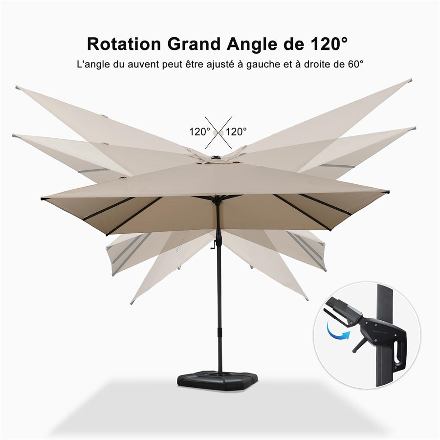 PURPLE LEAF Parasol Déporté Inclinable Gauche Droite Carré, Parasol De Jardin Extérieur avec 5 Positions réglables et Rotation à 360°, Toile Protection UV