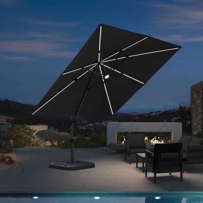 PURPLE LEAF Parasol Déporté avec LED Solaire 3 x 3 m Carré, Parasol De Jardin Extérieur Inclinable Toile Protection UV , avec socle