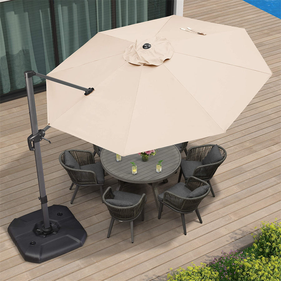 PURPLE LEAF Parasol De Jardin Extérieur Rond, Parasol Déporté Rotatif 360°, Parasol Excentré Inclinable, Parasol Suspendu Balcon
