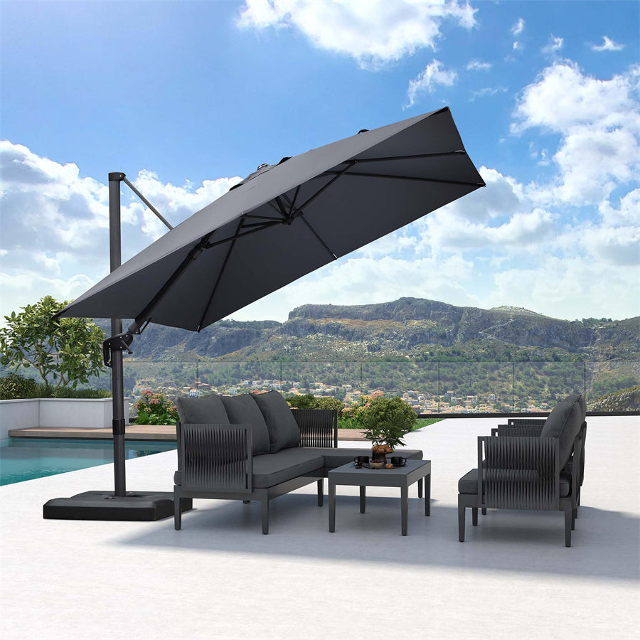 PURPLE LEAF Parasol Déporté Inclinable Gauche Droite Carré, Parasol De Jardin Extérieur avec 5 Positions réglables et Rotation à 360°, Toile Protection UV