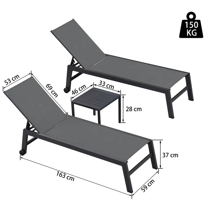 PURPLE LEAF Chaise Longue de Patio en Textilène, Piscine Avec Roulettes, Chaise de Bain de Soleil Pour L'extérieur, La Plage, La Cour, Table D'appoint Incluse