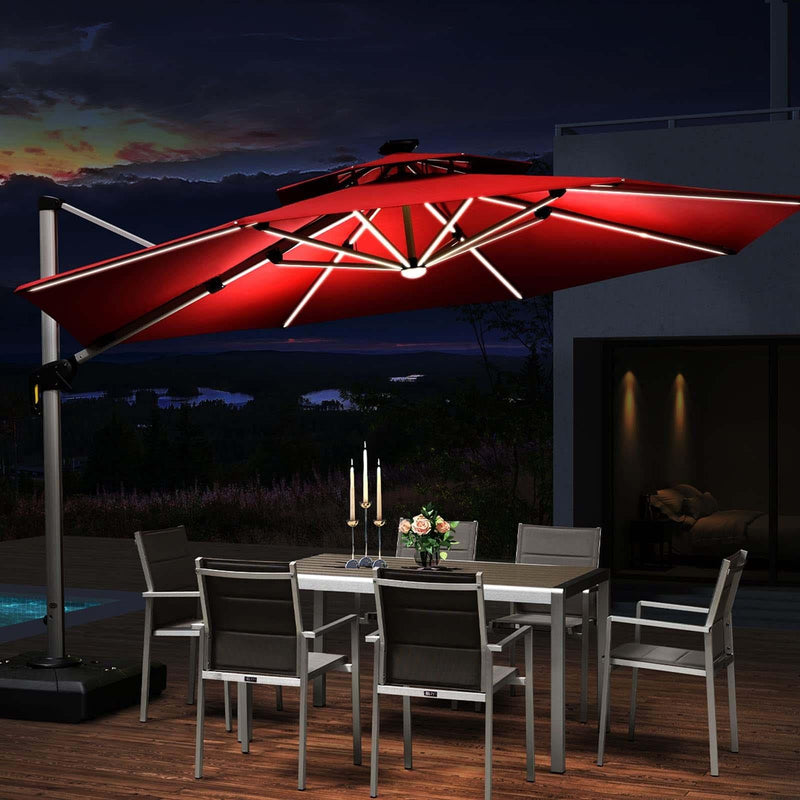 PURPLE LEAF Parasol De Jardin Exterieur 3 m Rond avec LED, Parasol Déporté Toit à Double Rotatif 360°, Parasol Excentré Inclinable, Parasol Terrasse Exterieur Luxueux, Marine - Purpleaf France