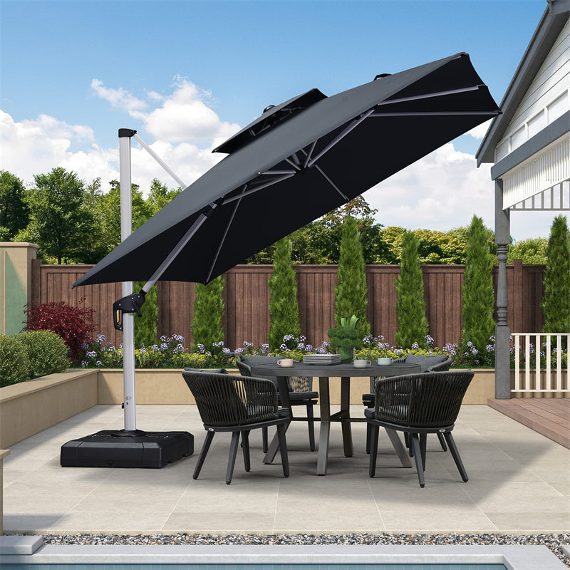 PURPLE LEAF Parasol Déporté Classique à Toit Double Carré avec socle