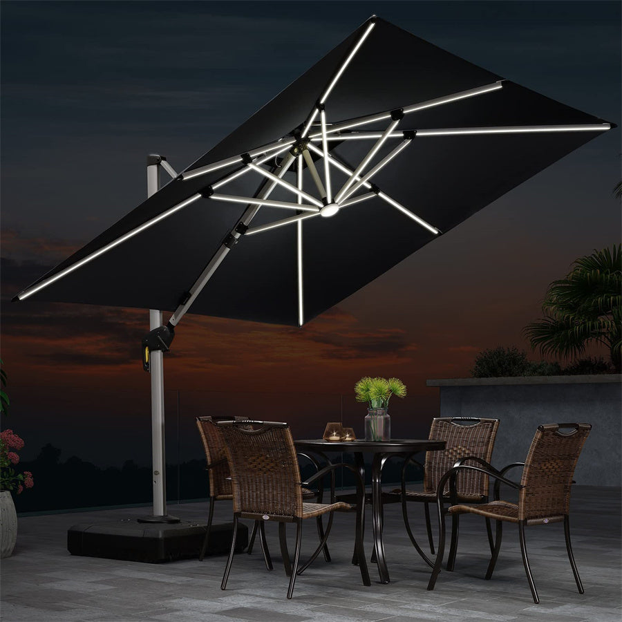 Parasol Déporté À double Toit Avec LED Carré