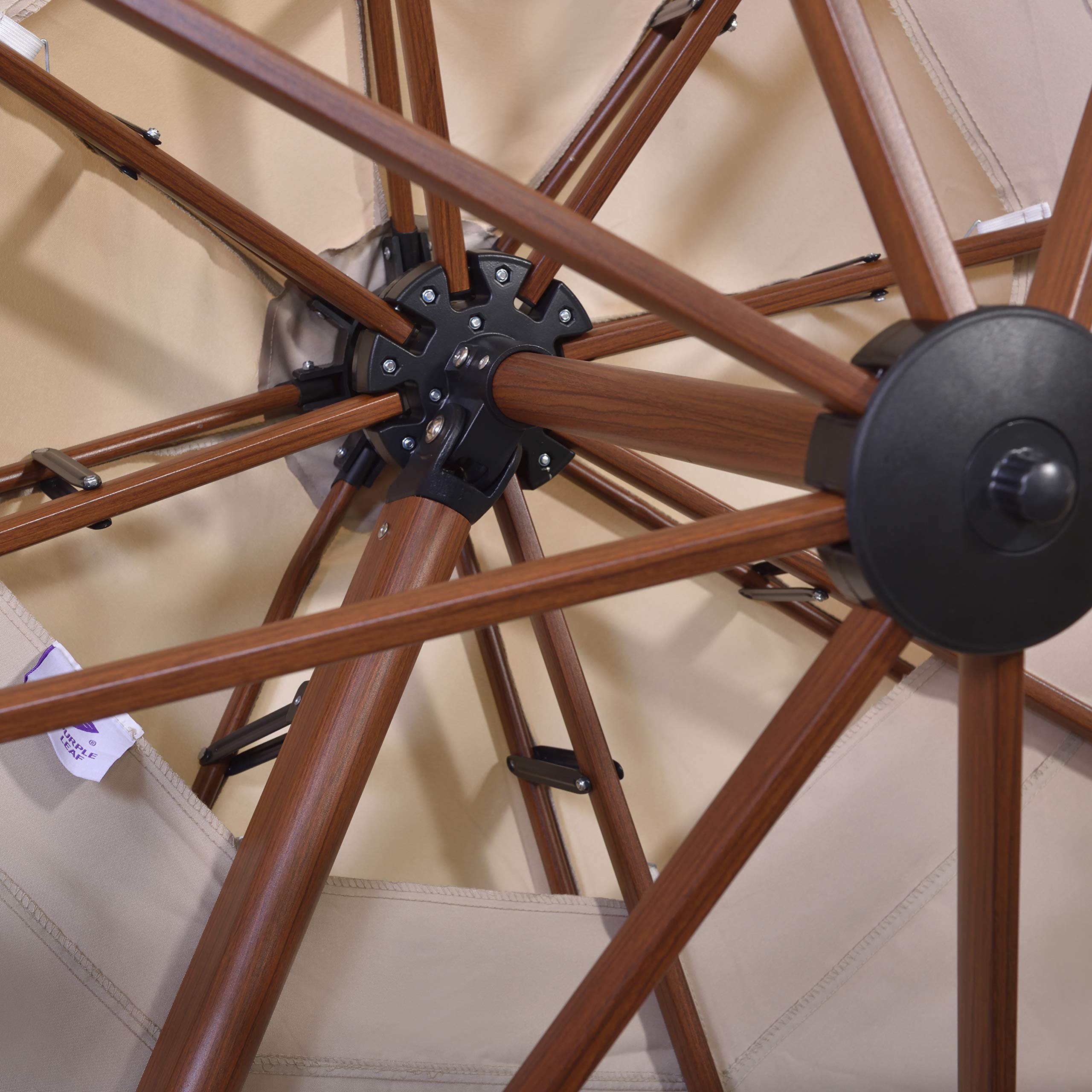 PURPLE LEAF Parasol Déporté Rond Grain de Bois en Aluminium Parasol De Jardin Extérieur Toit à Double Rotatif 360°