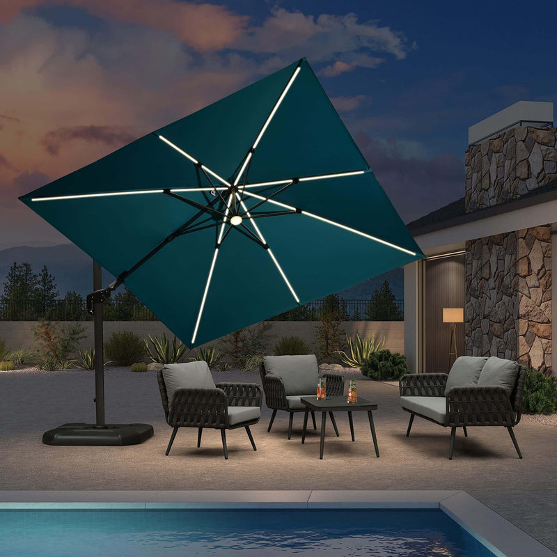 PURPLE LEAF Parasol De Jardin Exterieur Deporte LED 3x3 m, pivoter le long du mât du, Rotatif 360°, Parasol Deporte Excentré Inclinable, Parasol Suspendu Balcon Lumineux Solaire, Gris - Purpleaf France