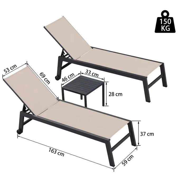 PURPLE LEAF Chaise Longue de Patio en Textilène, Piscine Avec Roulettes, Chaise de Bain de Soleil Pour L'extérieur, La Plage, La Cour, Table D'appoint Incluse