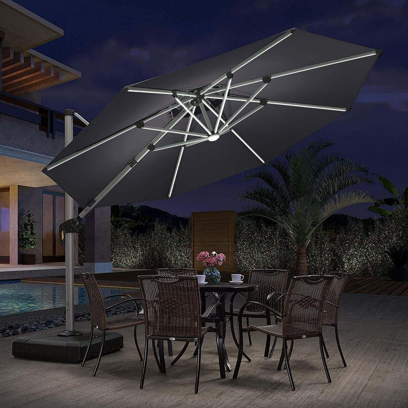 PURPLE LEAF Parasol De Jardin Exterieur 3 m Rond avec LED, Parasol Déporté Toit à Double Rotatif 360°, Parasol Excentré Inclinable, Parasol Terrasse Exterieur Luxueux, Marine - Purpleaf France