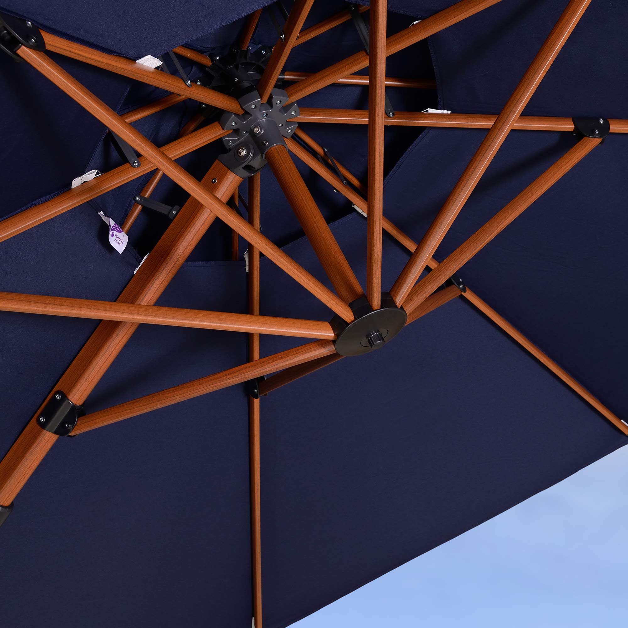 PURPLE LEAF Parasol Déporté Rond Grain de Bois en Aluminium Parasol De Jardin Extérieur Toit à Double Rotatif 360°