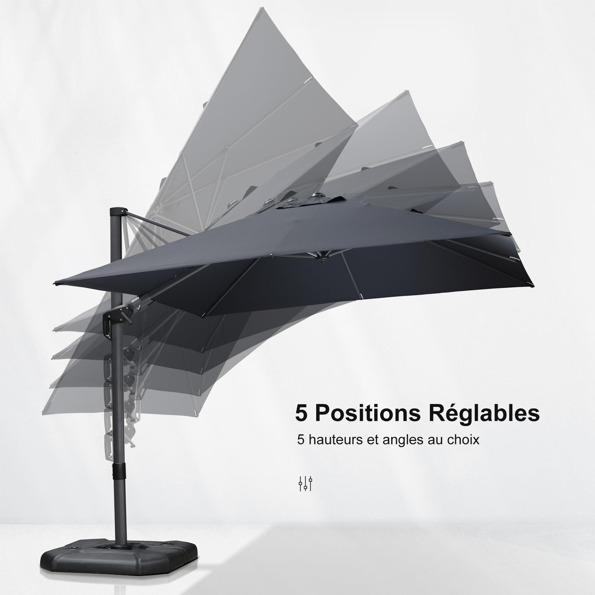 PURPLE LEAF Parasol Déporté Inclinable Gauche Droite Carré, Parasol De Jardin Extérieur avec 5 Positions réglables et Rotation à 360°, Toile Protection UV