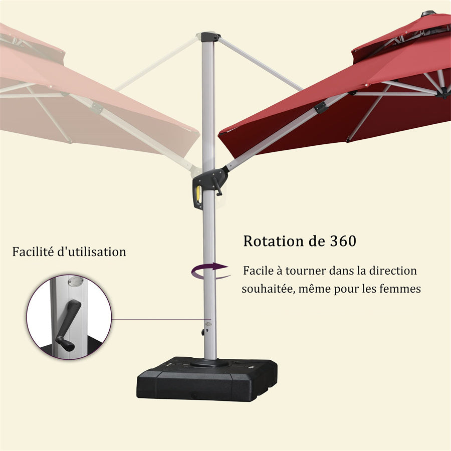 PURPLE LEAF Parasol classique d'extérieur rond avec double auvent et rotation à 360 degrés de jardin