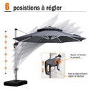 PURPLE LEAF Parasol De Jardin Exterieur 3 m Rond avec LED, Parasol Déporté Toit à Double Rotatif 360°, Parasol Excentré Inclinable, Parasol Terrasse Exterieur Luxueux, Marine - Purpleaf France