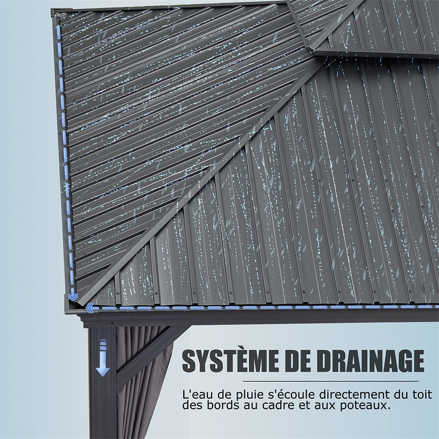 PURPLE LEAF Tonnelle De Jardin Exterieur Tonnelle Aluminum Avec Moustiquaire Et Rideaux Pavillon De Jardin à Double Toit Acier Galvanisé, Gris