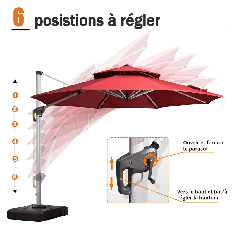 PURPLE LEAF Parasol De Jardin Exterieur 3 m Rond avec LED, Parasol Déporté Toit à Double Rotatif 360°, Parasol Excentré Inclinable, Parasol Terrasse Exterieur Luxueux, Marine - Purpleaf France