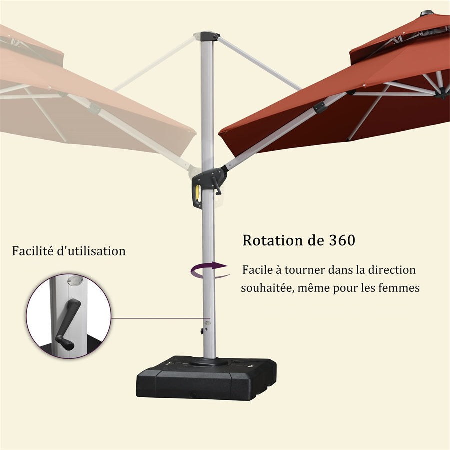 PURPLE LEAF Parasol classique d'extérieur rond avec double auvent et rotation à 360 degrés de jardin