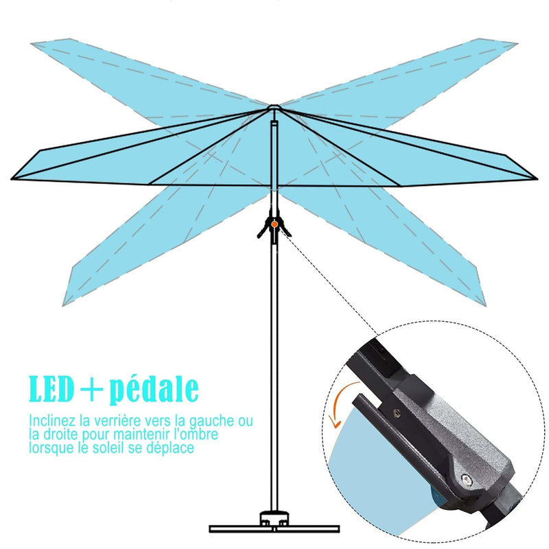 PURPLE LEAF Parasol De Jardin Exterieur Deporte LED 3x3 m, pivoter le long du mât du, Rotatif 360°, Parasol Deporte Excentré Inclinable, Parasol Suspendu Balcon Lumineux Solaire, Gris - Purpleaf France