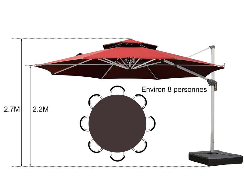 PURPLE LEAF Parasol Déporté Inclinable 4 m Rond, Parasol De Jardin Exterieur Toit à Double Rotatif 360°,Parasol Terrasse Exterieur Luxueux - Purpleaf France