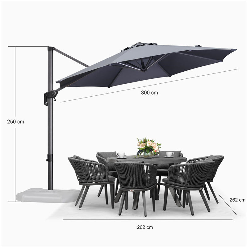 PURPLE LEAF Parasol De Jardin Extérieur Rond, Parasol Déporté Rotatif 360°, Parasol Excentré Inclinable, Parasol Suspendu Balcon , avec socle