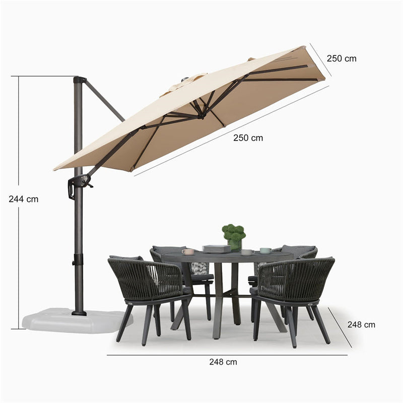 PURPLE LEAF Parasol De Jardin Exterieur Parasol Deporte Rotatif 360°, Parasol Excentré Inclinable, Parasol Suspendu Balcon, avec socle