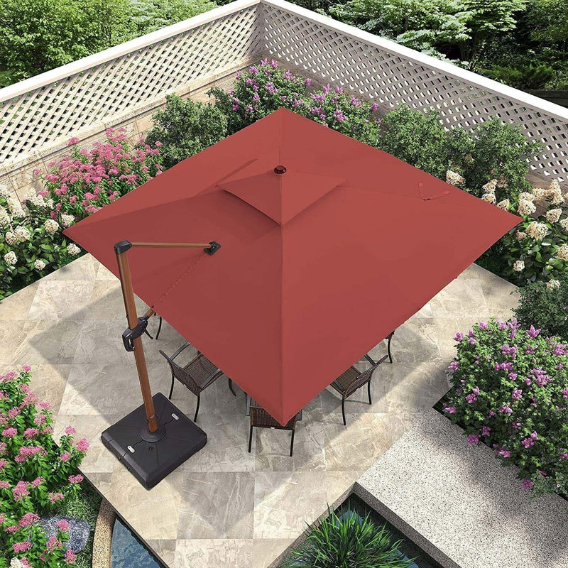 PURPLE LEAF Parasol Déporté inclinable Rectangulaire 2.7 x 3.65 m, Grain de Bois en Aluminium Parasol De Jardin Exterieur Toit à Double Rotatif 360°,Parasol Terrasse Exterieur XXL, Rouge cardinal - Purpleaf France