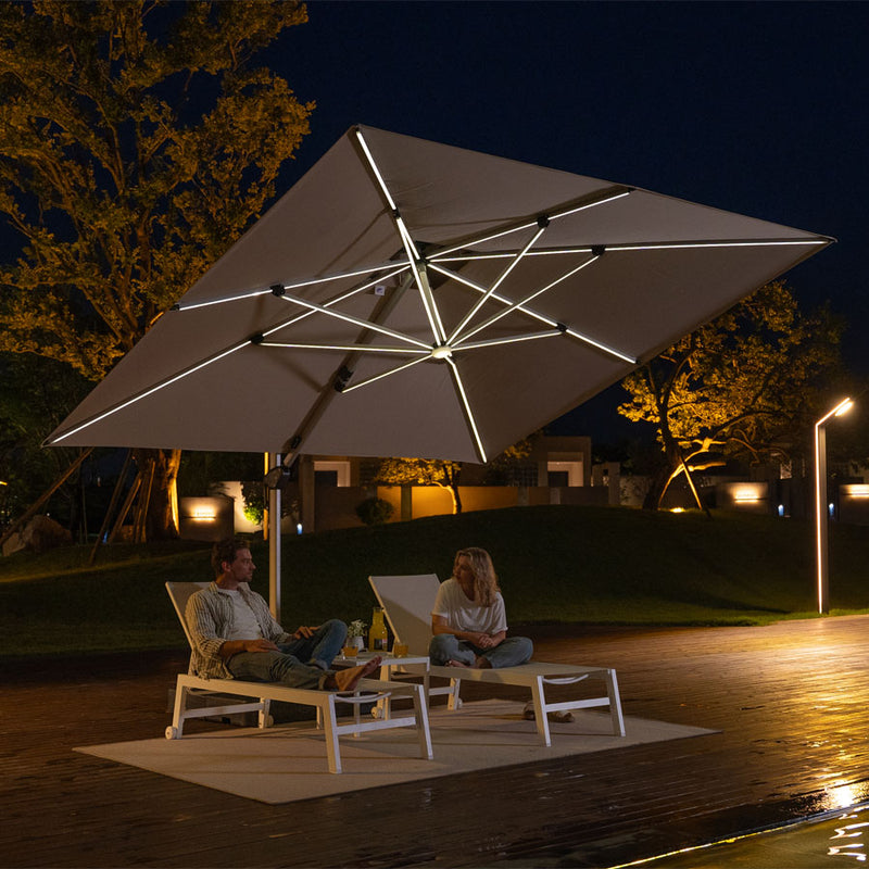 PURPLE LEAF Parasol De Jardin Extérieur avec LED Parasol Déporté Toit à Double Rotatif 360° Parasol Excentré Inclinable Parasol Terrasse Extérieur