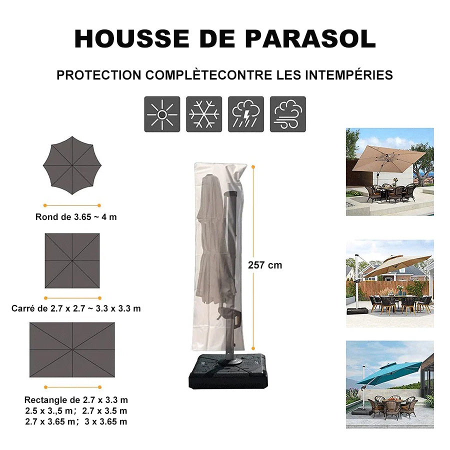 PURPLE LEAF Housse de parasol déporté avec fermeture éclair pour parasol extérieur et parasol de patio