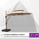 PURPLE LEAF Parasol Déporté Rond Grain de Bois en Aluminium Parasol De Jardin Extérieur Toit à Double Rotatif 360°