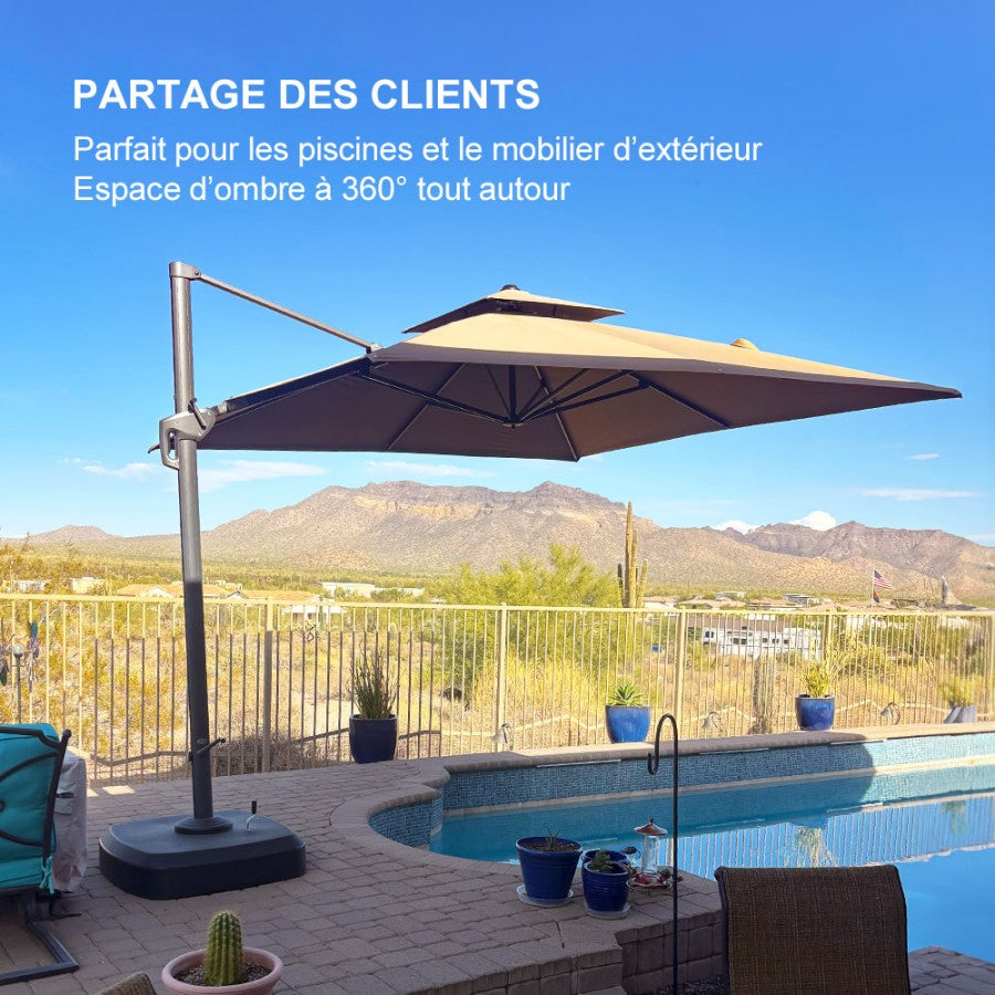 PURPLE LEAF Parasol Déporté avec Cadre Anthracite Inclinable à Rotation 360° avec Manivelle Parasol de Jardin Carré Rectangle