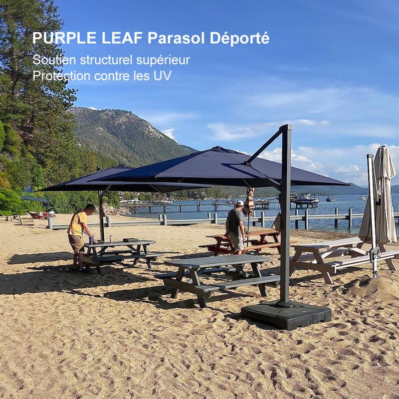 PURPLE LEAF Parasol Déporté Mégagrand Ultra-lourd à Manivelle avec Mât Ultra-Renforcé Parasol d'Extérieur de Jardin Carré