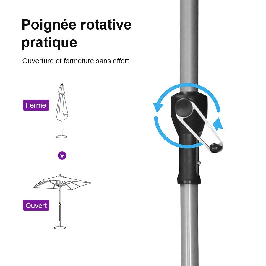 PURPLE LEAF Parasol Droit Inclinable de Marché avec Système de Manivelle Visible Carré Rectangle Rond