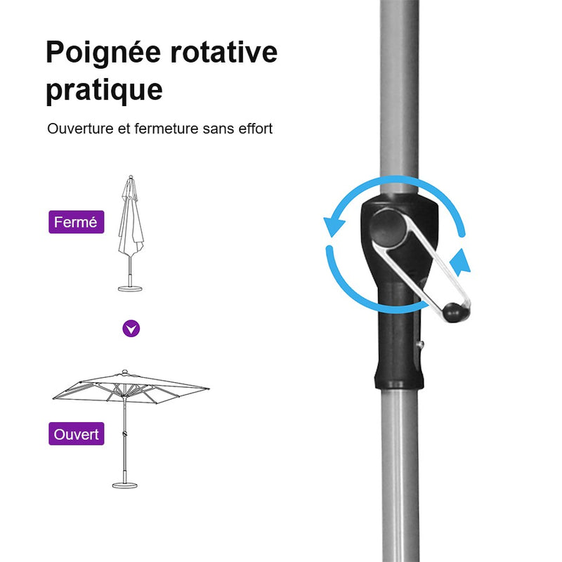 PURPLE LEAF Parasol Droit de Marché avec Système de Manivelle Visible Carré Rectangle Rond