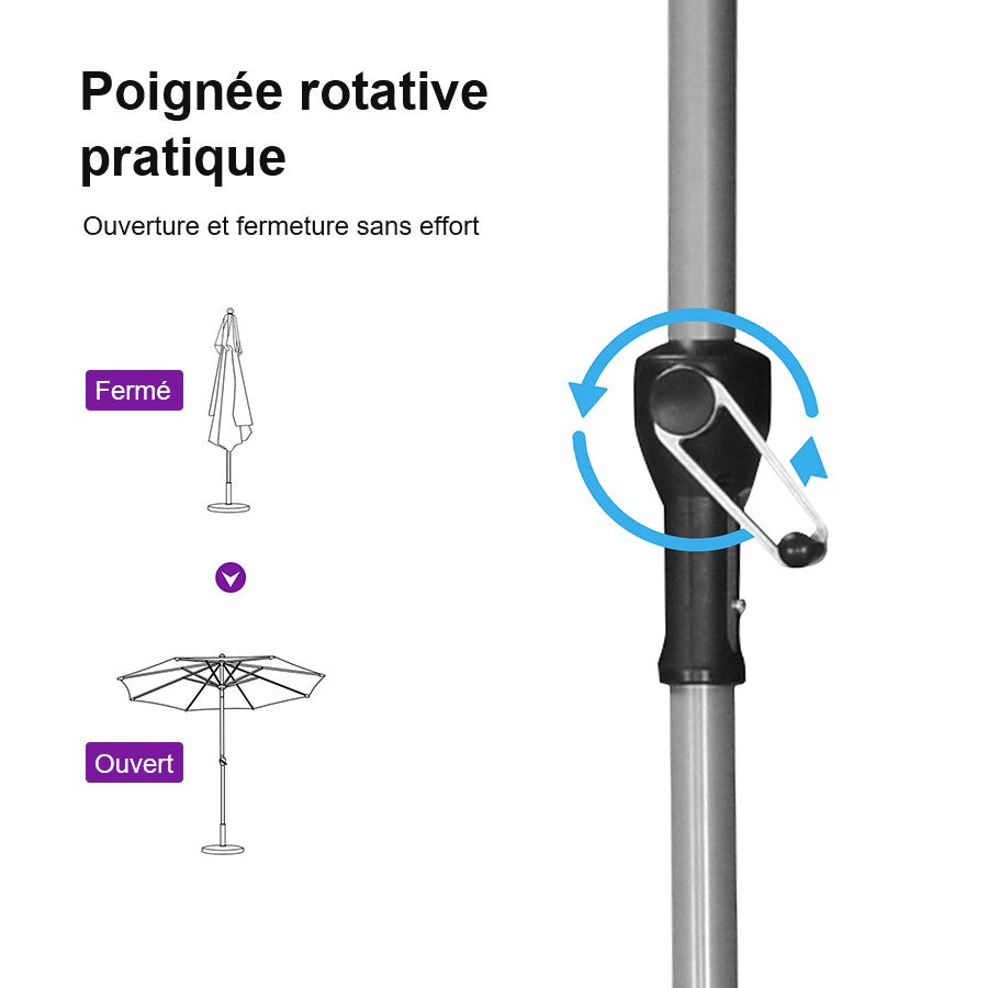 PURPLE LEAF Parasol Droit Inclinable de Marché avec Système de Manivelle Visible Carré Rectangle Rond
