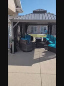 PURPLE LEAF Tonnelle de Jardin Pour Terrasse | Toit Rigide en Acier Galvanisé avec Rideaux Améliorés | Gris Clair