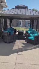PURPLE LEAF Tonnelle de Jardin Pour Terrasse | Toit Rigide en Acier Galvanisé avec Rideaux Améliorés | Gris Clair