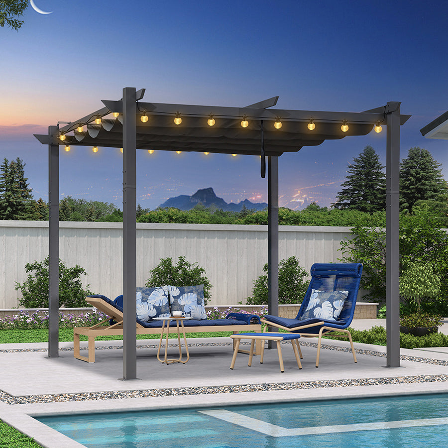 PURPLE LEAF Pergola rétractable extérieure avec abri de pergola en aluminium pour terrasse pare-soleil auvent pour terrasse d'arrière-cour  Avec Guirlandes Lumineuses Transparentes