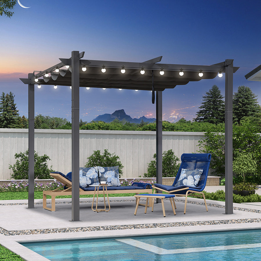 PURPLE LEAF Pergola rétractable extérieure avec abri de pergola en aluminium pour terrasse pare-soleil auvent pour terrasse d'arrière-cour Guirlande Lumineuse Blanc Lait