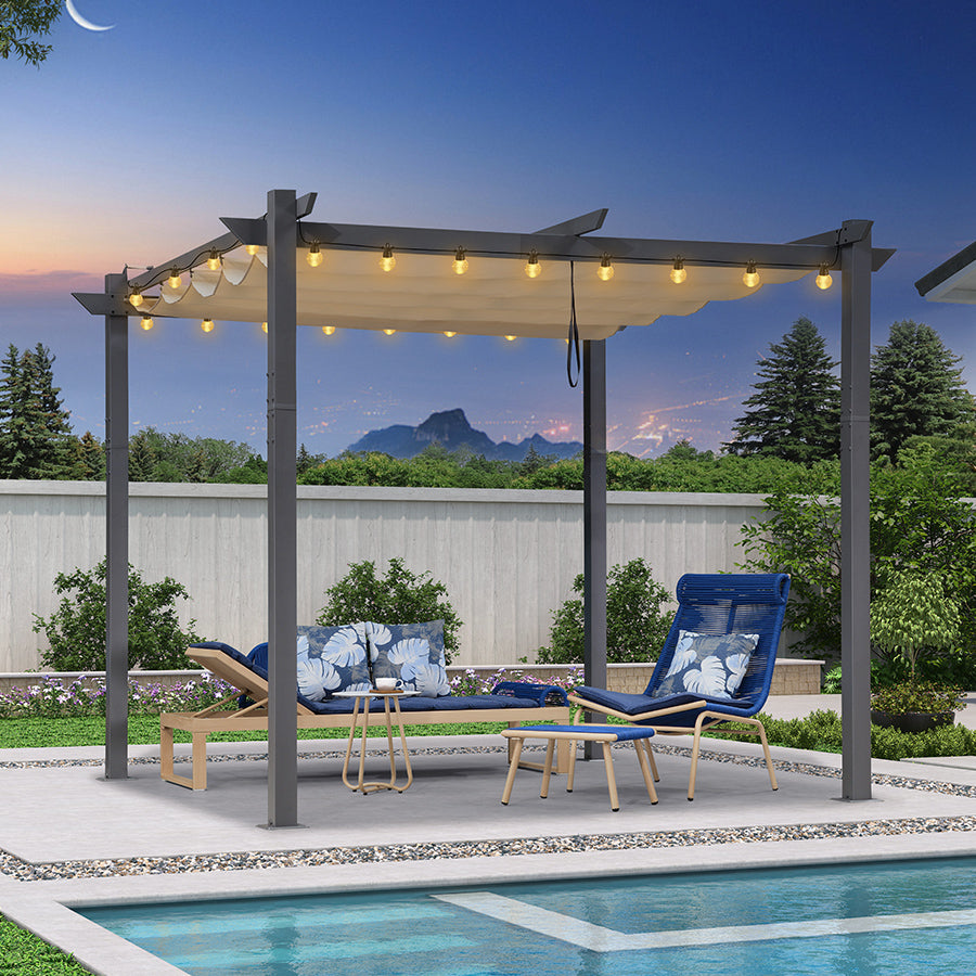 PURPLE LEAF Pergola rétractable extérieure avec abri de pergola en aluminium pour terrasse pare-soleil auvent pour terrasse d'arrière-cour  Avec Guirlandes Lumineuses Transparentes