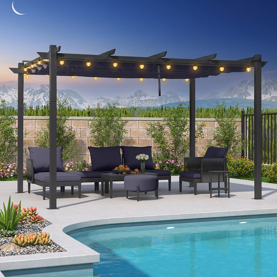 PURPLE LEAF Pergola rétractable extérieure avec abri de pergola en aluminium pour terrasse pare-soleil auvent pour terrasse d'arrière-cour  Avec Guirlandes Lumineuses Transparentes
