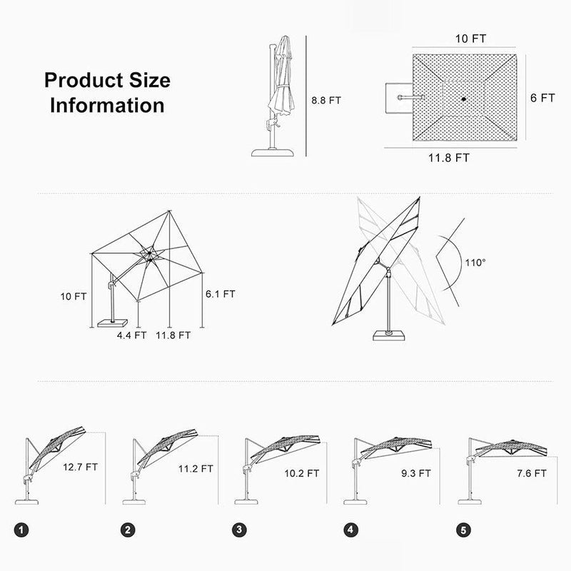 PURPLE LEAF Parasol Déporté Inclinable Gauche Droite Carré, Parasol De Jardin Extérieur avec 5 Positions réglables et Rotation à 360°, Toile Protection UV