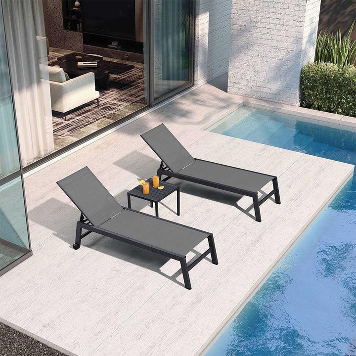 PURPLE LEAF Chaise Longue de Patio en Textilène, Piscine Avec Roulettes, Chaise de Bain de Soleil Pour L'extérieur, La Plage, La Cour, Table D'appoint Incluse