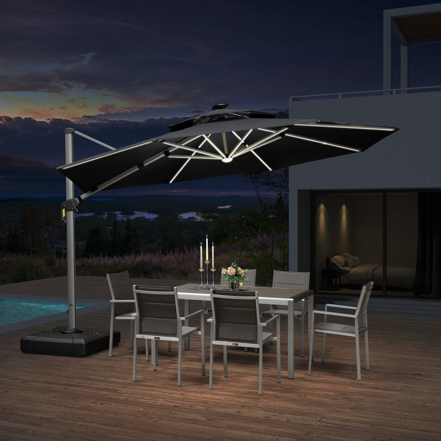 PURPLE LEAF Parasol De Jardin Extérieur Rond avec LED, Parasol Déporté avec Manivelle, Parasol Excentré Inclinable