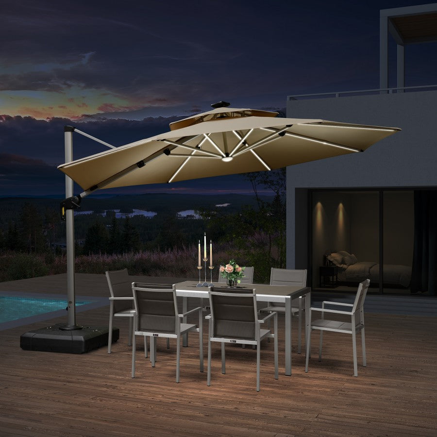 PURPLE LEAF Parasol De Jardin Extérieur Rond avec LED, Parasol Déporté avec Manivelle, Parasol Excentré Inclinable