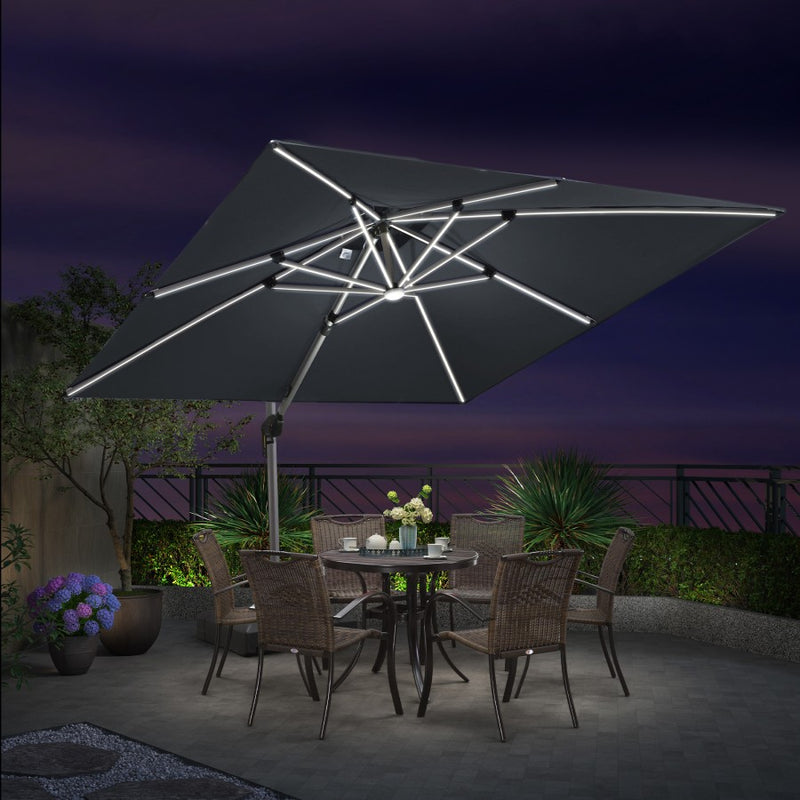 PURPLE LEAF Parasol De Jardin Extérieur avec LED Parasol Déporté Toit à Double Rotatif 360° Parasol Excentré Inclinable Parasol Terrasse Extérieur