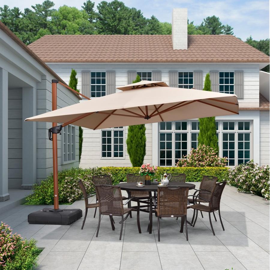 PURPLE LEAF Parasol Déporté Inclinable Grain de Bois en Aluminium Parasol De Jardin Extérieur Toit à Double Rotatif 360°