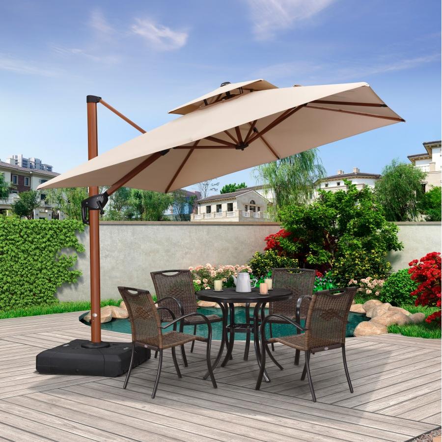 PURPLE LEAF Parasol Déporté Inclinable Grain de Bois en Aluminium Parasol De Jardin Extérieur Toit à Double Rotatif 360°