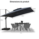 PURPLE LEAF Parasol Déporté à Double Toit avec Cadre Gris Acier Carré Rectangle avec socle