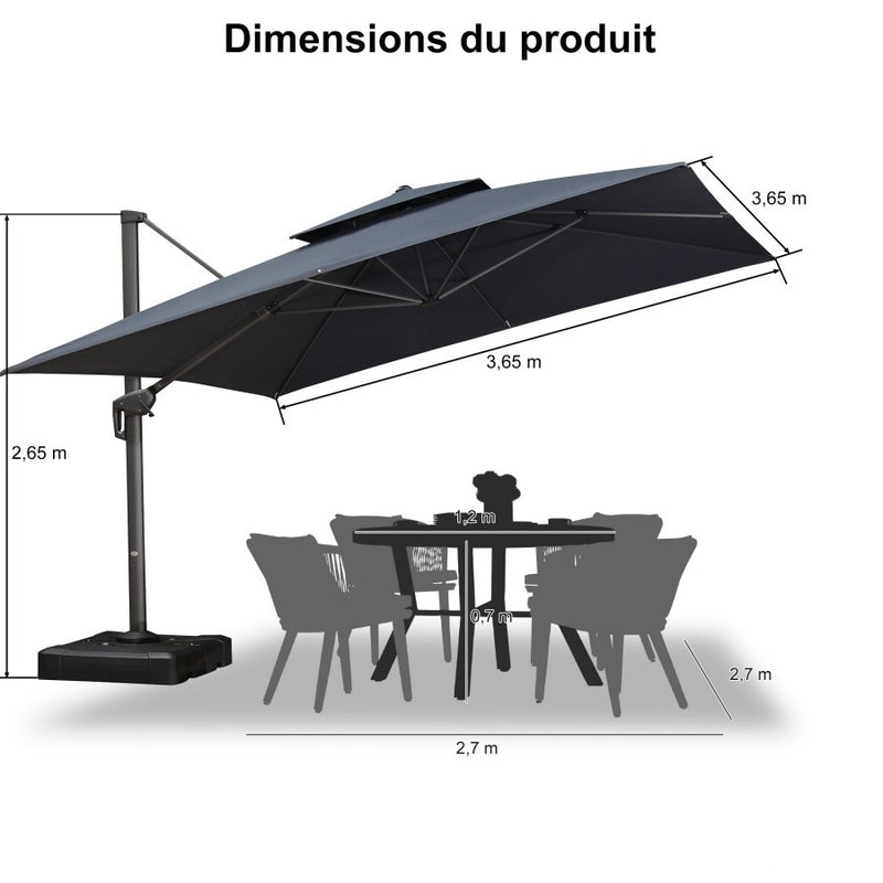 PURPLE LEAF Parasol Déporté à Double Toit avec Cadre Gris Acier Carré Rectangle avec socle
