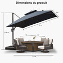 PURPLE LEAF Parasol Déporté à Double Toit avec Cadre Gris Acier Carré Rectangle avec socle