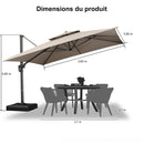 PURPLE LEAF Parasol Déporté à Double Toit avec Cadre Gris Acier Carré Rectangle avec socle